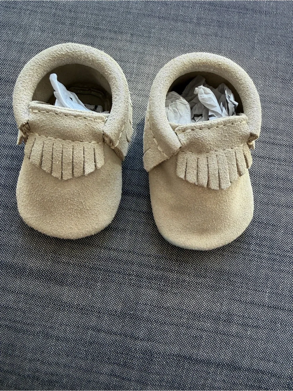 Freshly Picked Tan with Shimmer Suede  Baby Moccasins